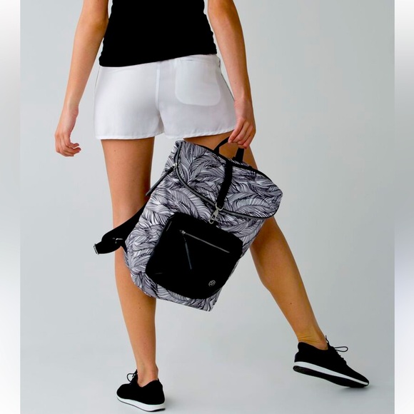 Lululemon Kickin It Sketchy Palms Black and White Backpack - Picture 2 of 15
